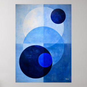 Minimal Luxury Art Deco Geometric Abstract Blue Poster