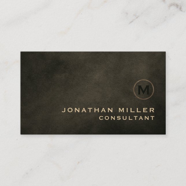 Minimal Luxury Black Gold Monogram Business Card (Front)