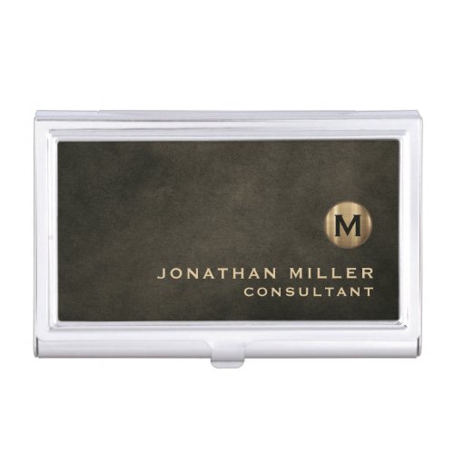 Minimal Luxury Black Gold Monogram Business Card Case