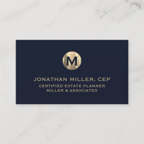 Minimal Luxury Blue Gold Initial Business Card