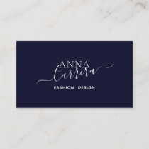 Minimal Luxury Boutique Navy White Calligraphy Business Card