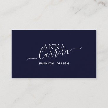 Minimal Luxury Boutique Navy White Calligraphy Business Card