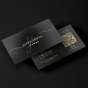 Minimal Luxury Branding Monogram Black Gold Foil Spot Gloss Business Cards