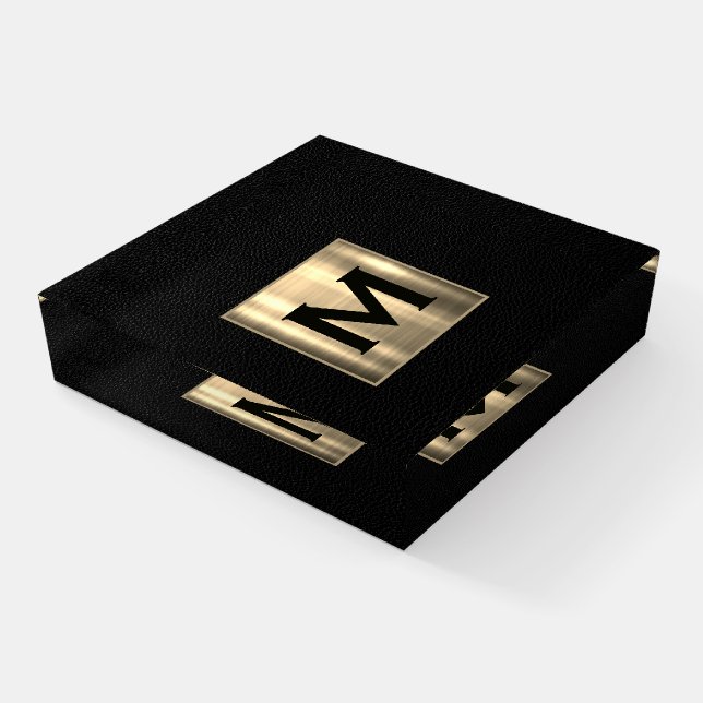 Minimal Luxury Brushed Gold Monogram Paperweight (Angled)