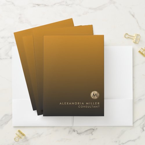 Minimal Luxury Brushed Gold Monogram Pocket Folder