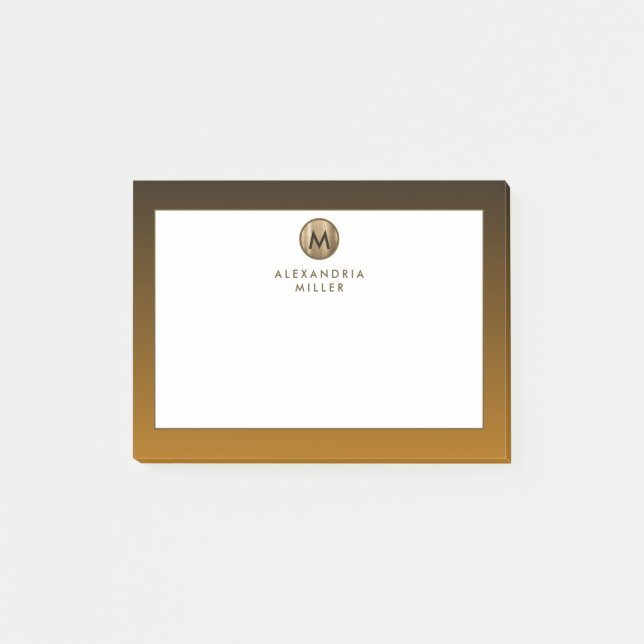 Minimal Luxury Brushed Gold Monogram Post-it Notes (Front)