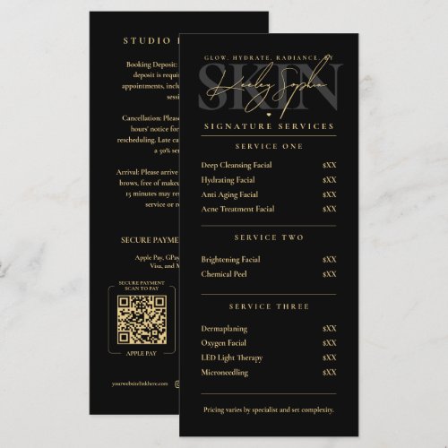 Minimal Luxury Esthetician MedSpa Black Price List Menu