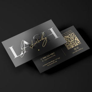 Minimal Luxury Lash Technician Black Gold Foil Spot Gloss Business Cards