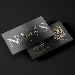 Minimal Luxury Nail Tech Studio Black Gold Foil Spot Gloss Business Cards