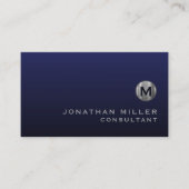 Minimal Luxury Navy Blue Silver Monogram Business Card (Front)