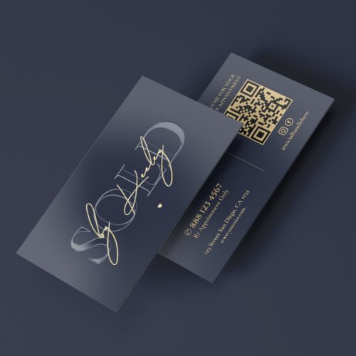 Minimal Luxury Realtor Dark Navy Gold Foil Spot Gloss Business Cards