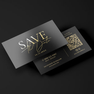 Minimal Luxury Save The Date Wedding Black Gold Foil Business Cards