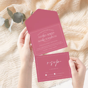 Minimal Magenta Pink Script Wedding All In One Invitation
