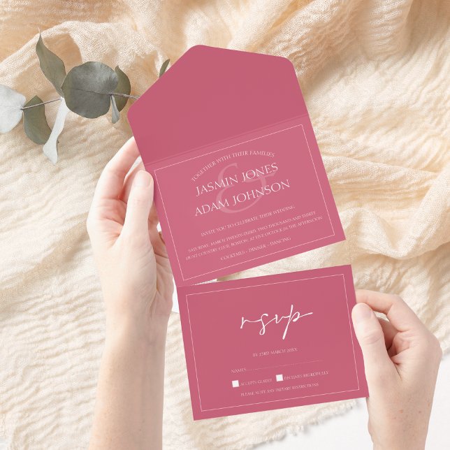 Minimal Magenta Pink Script Wedding All In One Invitation (Creator Uploaded)