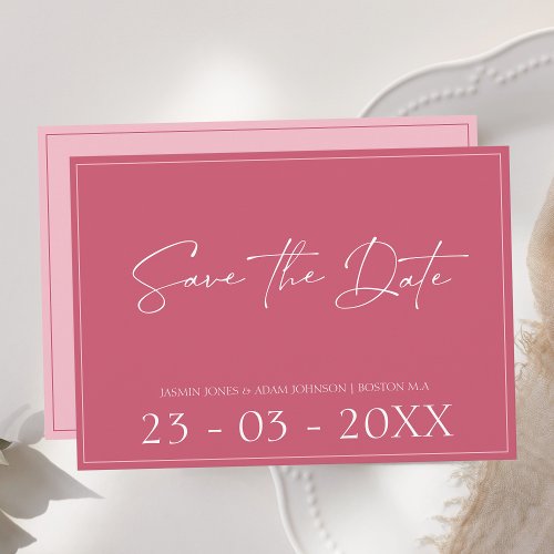 Minimal Magenta Pink Script Wedding Save The Date