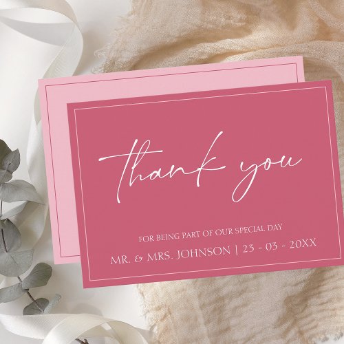 Minimal Magenta Pink Script Wedding Thank You Card