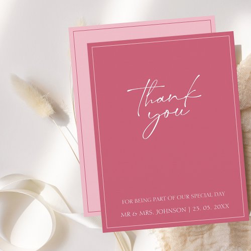 Minimal Magenta Pink Script Wedding Thank You Card