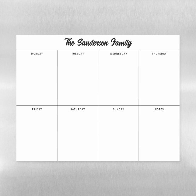 Minimal Magnetic Weekly Planner | Meal Planner  Dry Erase Sheet (Horizontal)