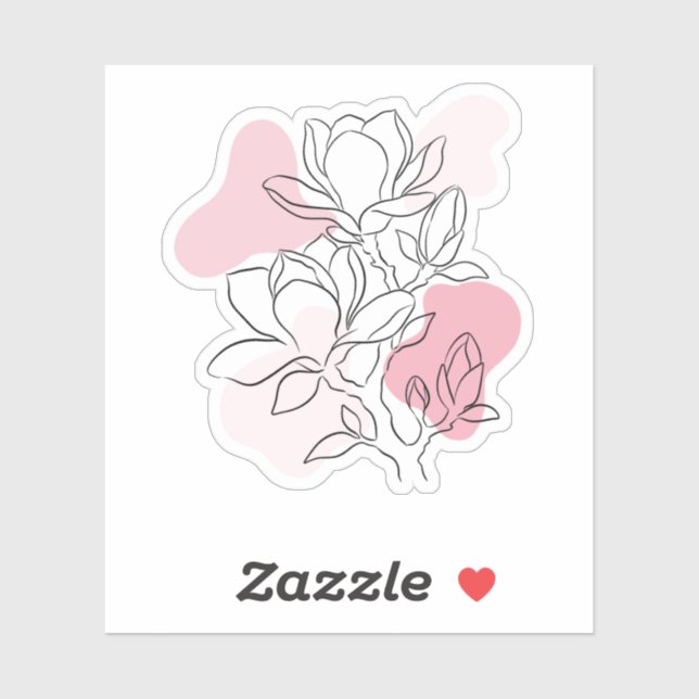 Minimal Magnolia Line Art – Soft Pink Botanical  Sticker (Sheet)