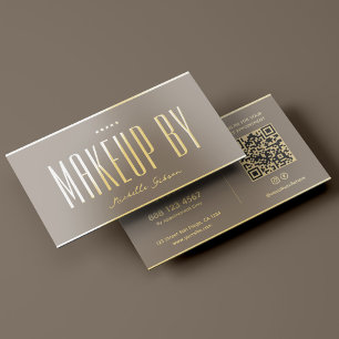 Minimal Makeup Artist Beauty Salon Taupe Gold Foil Business Cards