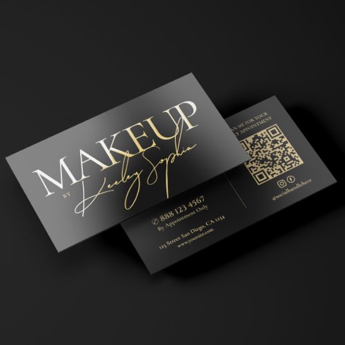 Minimal Makeup Artist Black Signature Gold Foil Business Cards