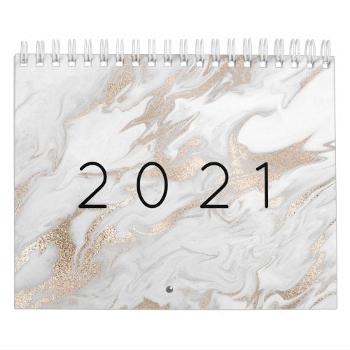 Minimal Marble White Gray Silver Rose Gold 2021 Calendar