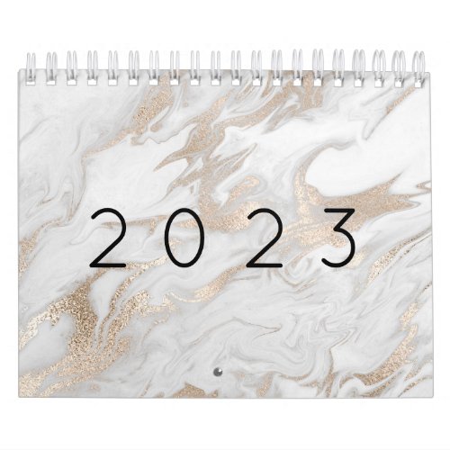 Minimal Marble White Gray Silver Rose Gold 2023 Calendar
