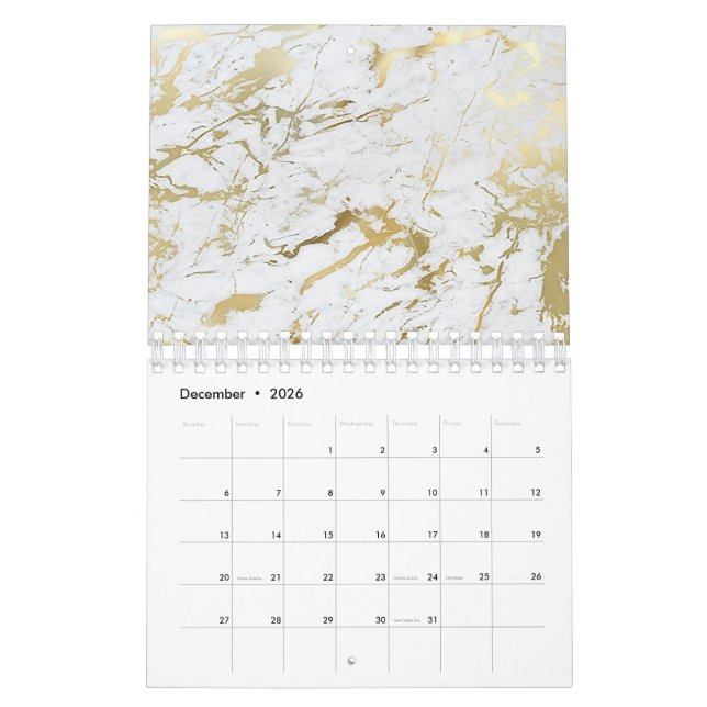 Minimal Marble White Gray Silver Rose Gold Stone Calendar (Dec 2026)