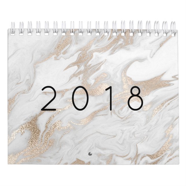 Minimal Marble White Gray Silver Rose Gold Stone Calendar (Cover)