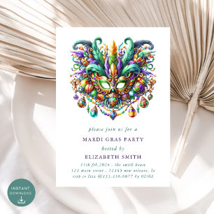 Minimal Mardi Gras Mask Party Invitation