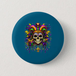 Minimal Mardi Gras Sugar Skull Carnival Button