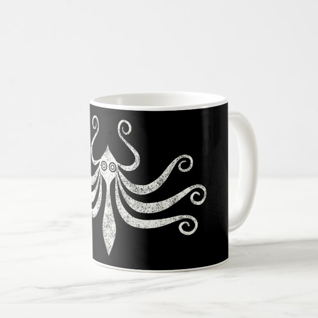Minimal Marine Style Minoan Octopus (distressed) Coffee Mug (Front Right)