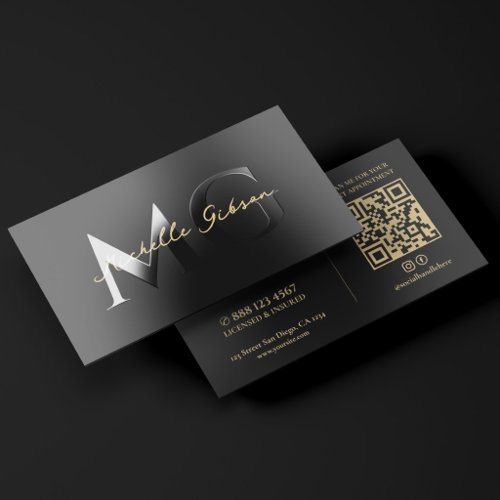 Minimal Marketing Monogram Professional Black Raised Spot UV Business Card