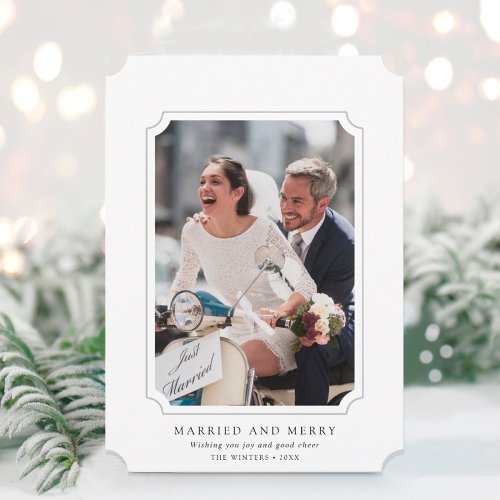 Minimal Married  Merry Newlyweds Photo  Holiday Card