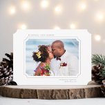 Minimal Married & Merry Newlyweds Photo Landscape Holiday Card<br><div class="desc">Simple Christmas | Holiday photo card features your photo in a ticket shape frame with a winter greenery pattern on the back. For more advanced customization of this design,  please click the BLUE DESIGN TOOL BUTTON.</div>