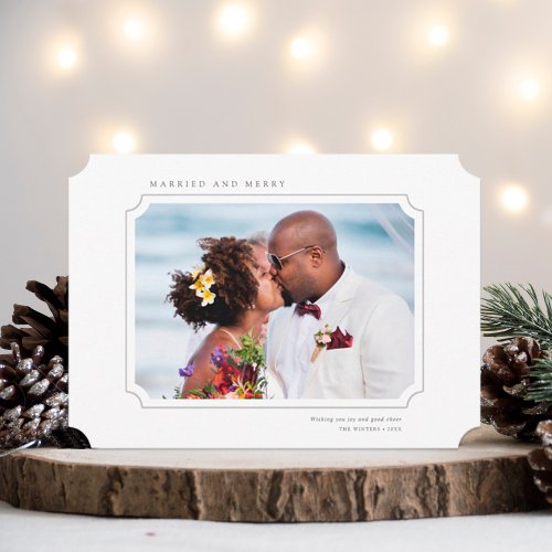 Minimal Married  Merry Newlyweds Photo Landscape Holiday Card