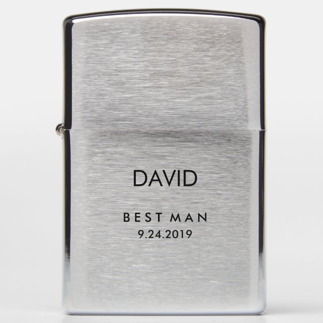 Minimal Masculine Black Text Best Man Keepsake Zippo Lighter (Front)