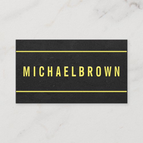 Minimal Masculine Design with Yellow Text on Black Business Card