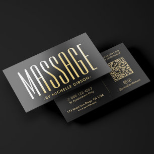 Minimal Massage Spa Therapist Black Foil Business Cards