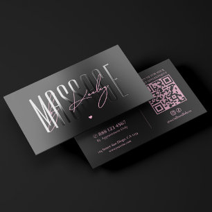 Minimal Massage Therapist Spa Pink Black Foil Spot Gloss Business Cards