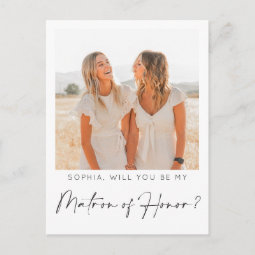 Minimal Matron of Honor Proposal Card with Photo | Zazzle