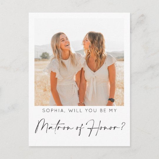 Minimal Matron of Honor Proposal Card with Photo | Zazzle.com