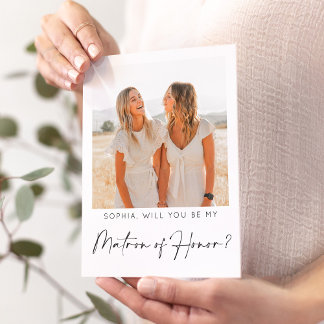 Minimal Matron of Honor Proposal Card with Photo