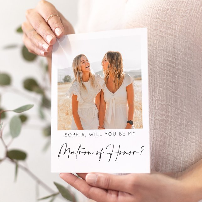 Minimal Matron of Honor Proposal Card with Photo (Creator Uploaded)