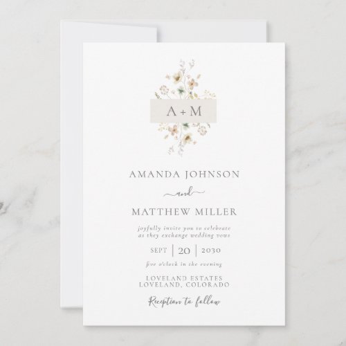 Minimal Mauve Watercolor Floral Monogram Wedding I Invitation