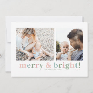 Minimal Merry & Bright Christmas Photo Cards