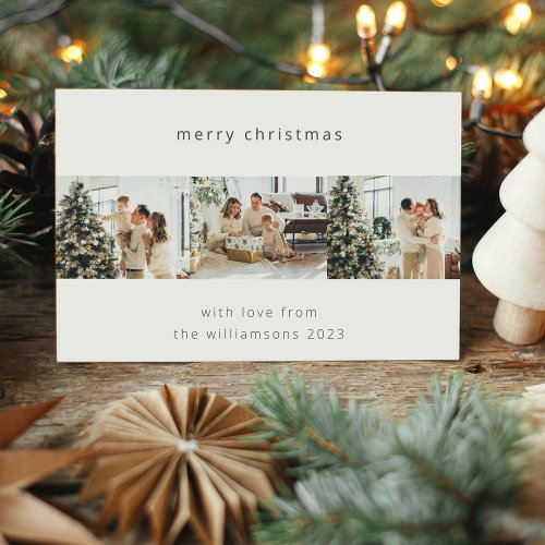 Minimal Merry Christmas 4 Photo Collage Horizontal Holiday Card