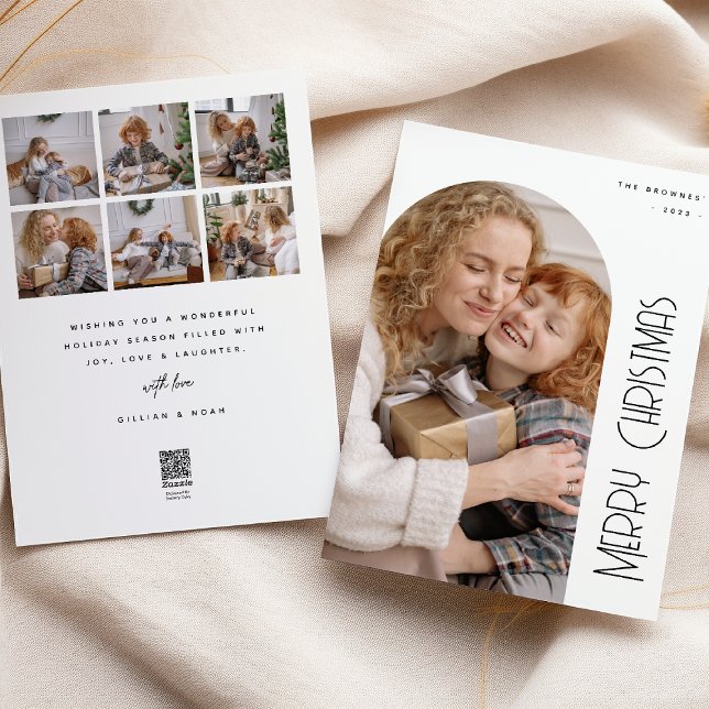 Minimal Merry Christmas Arch Photo & Collage Holiday Card (Creator Uploaded)