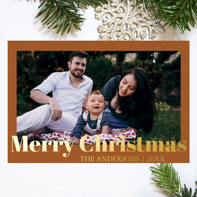 Minimal Merry Christmas Gingerbread Photo Family Foil Holiday Card (Creator Uploaded)