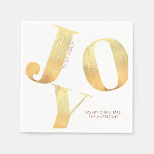 Minimal Merry Christmas Joy To The World Gold Foil Napkins